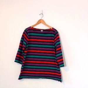 Lands' End Cotton Knit Striped Top In Navy, Orange, Purple, & Green S XL 18